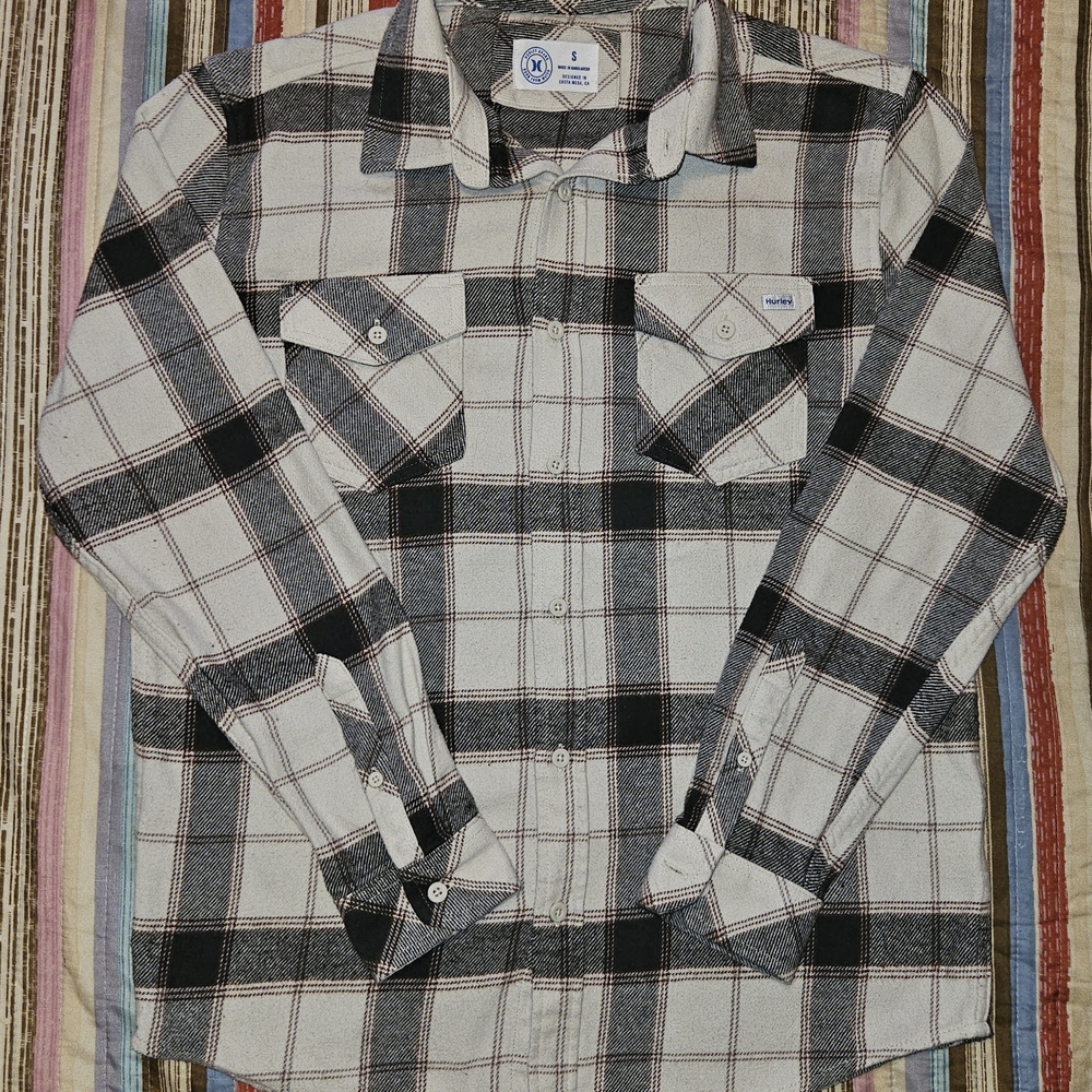 Men's Black and White Plaid Shirt